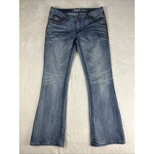 Wrangler Rock 47 Ultra Low Rise Jeans Women’s 11 X 34 Thick Stitch Flare Flap